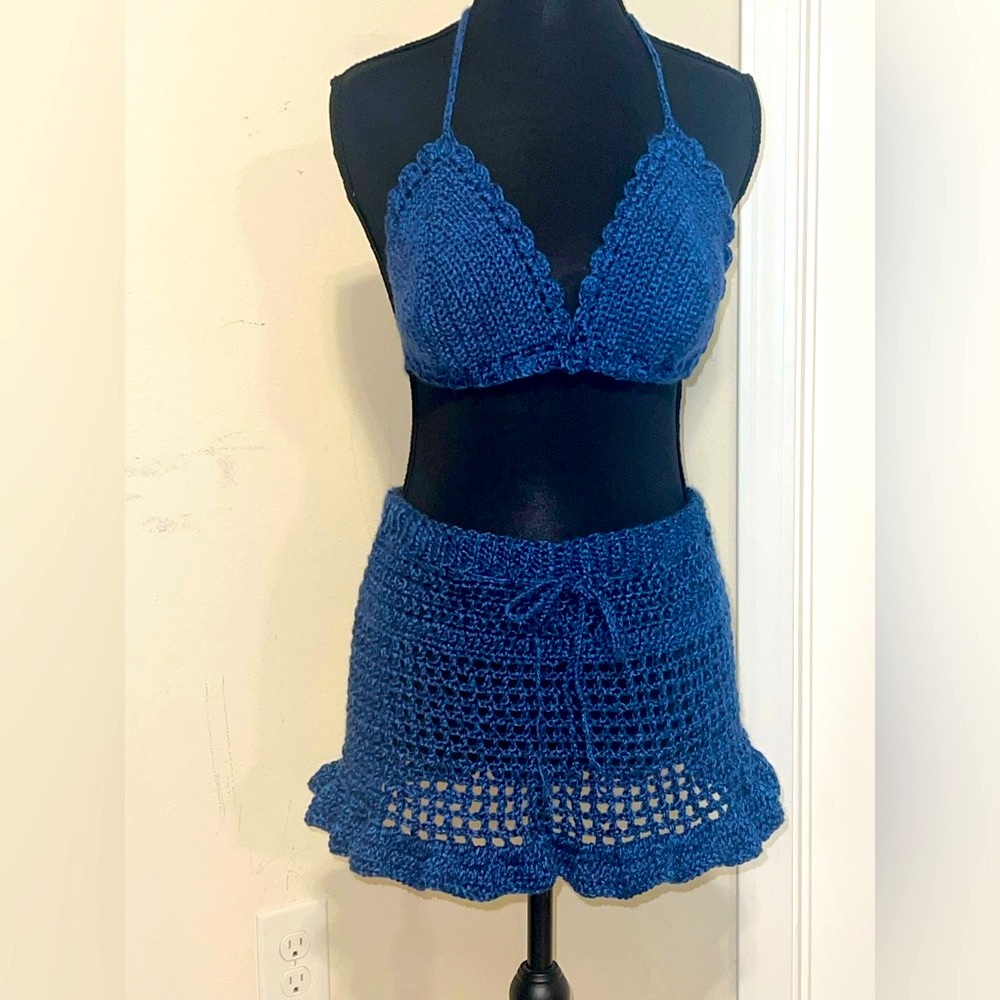 Handmade Blue Crochet Bikini Set
